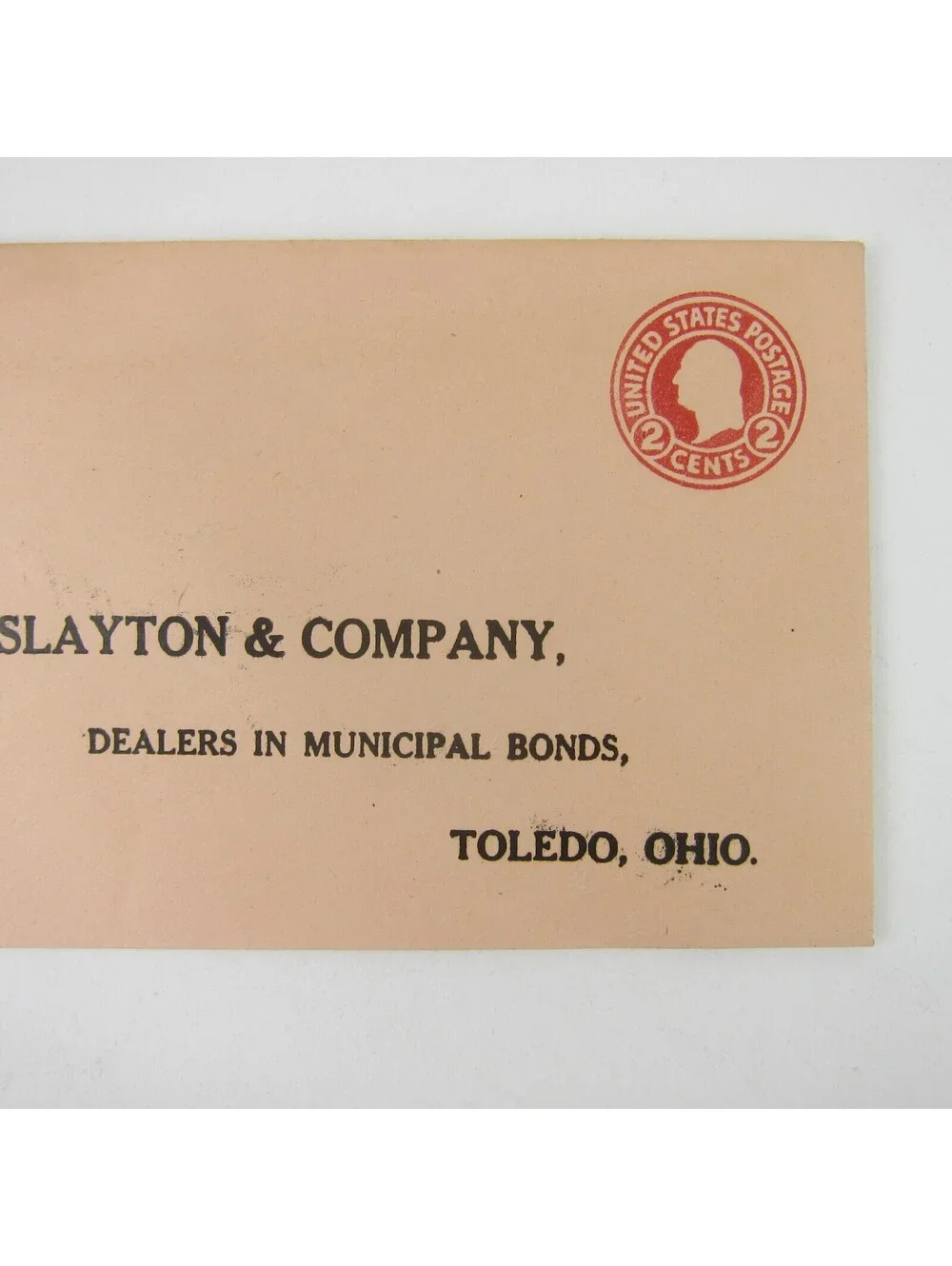 US Postal Stationery W.L. Slayton & Co Toledo Ohio 2 cent Washington Antique